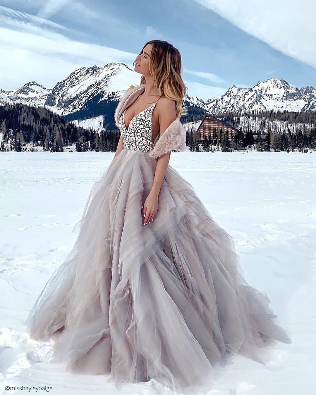 winter wedding dresses outfits ball gown v neckline ruffled skirt hayleypaige