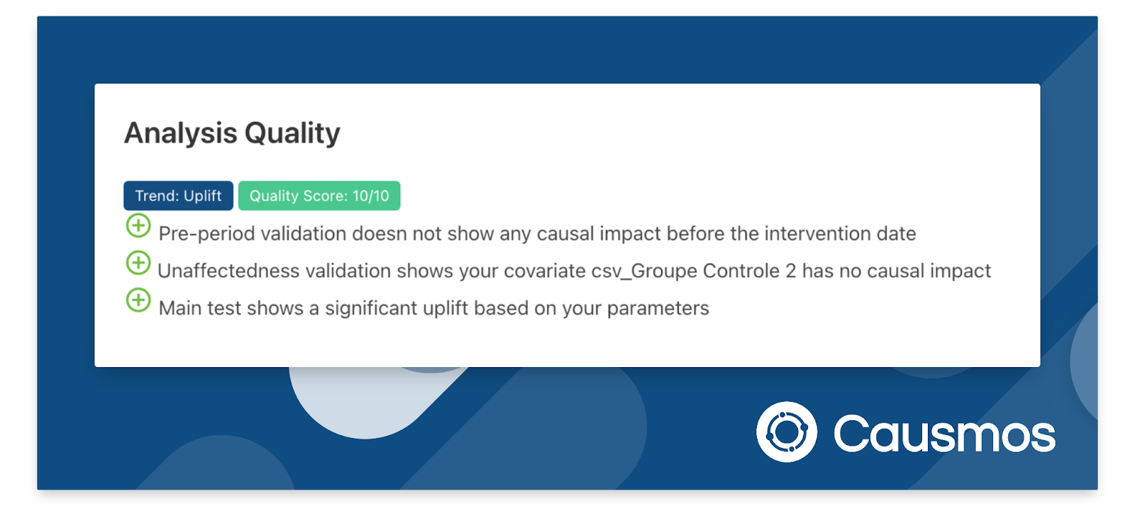 Causmos : pré-validation du test pour la méthode Causal Impact