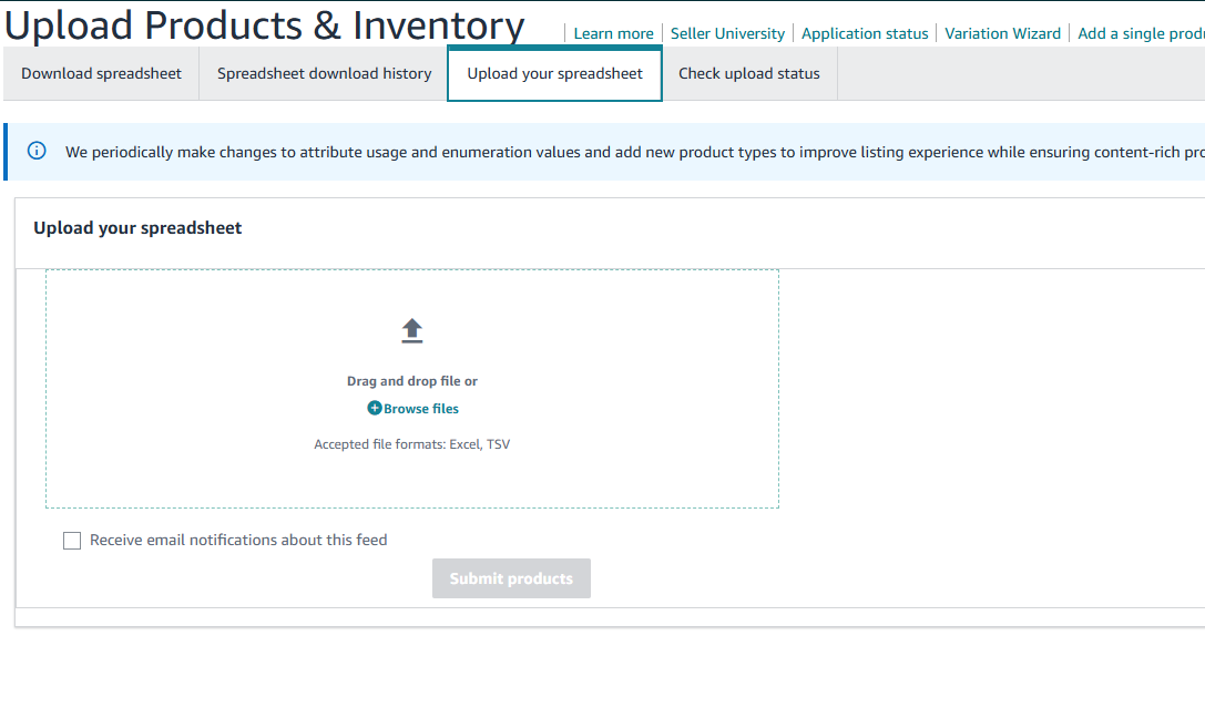 amazon upload products page