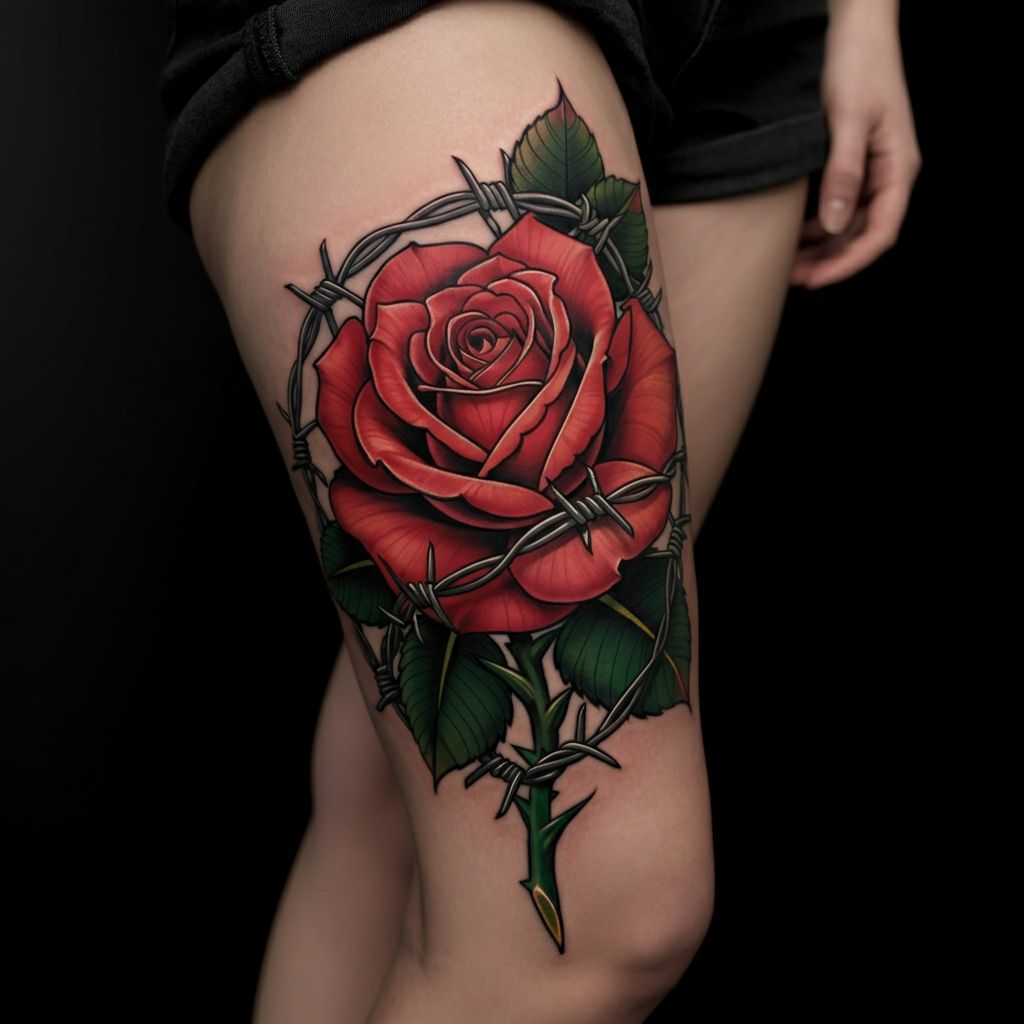 Barbed Wire Rose Tattoo