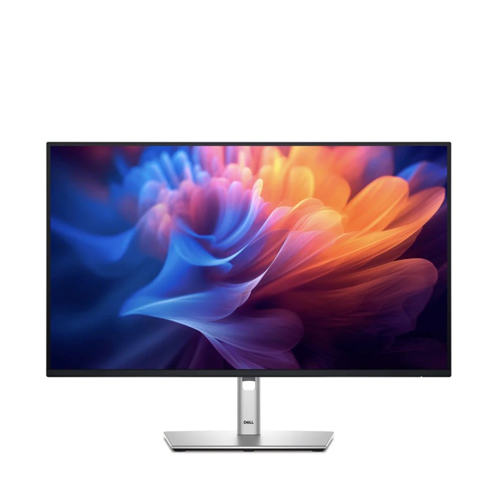 A computer monitor with a colorful flower on the screen

Description automatically generated