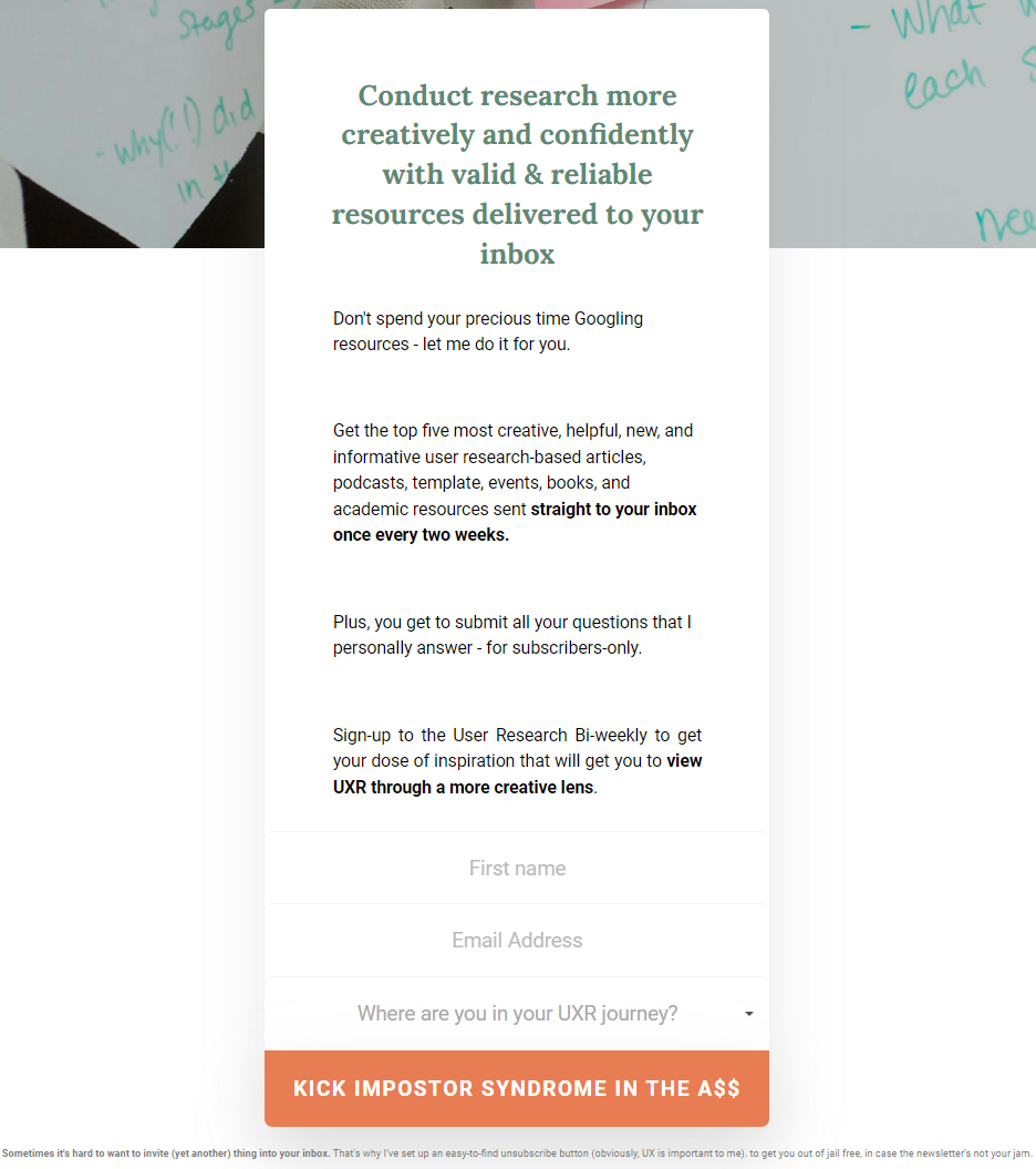 User research bi-weekly newsletter sign-up form