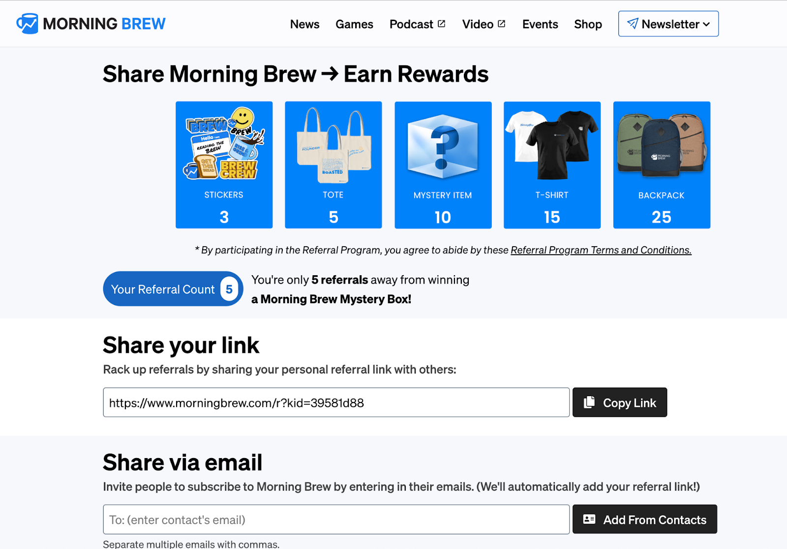 Morning Brew referral page