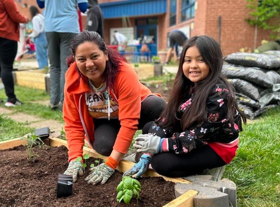 students gardening 