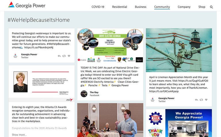 A social media feed on the Community page of Georgia Power website