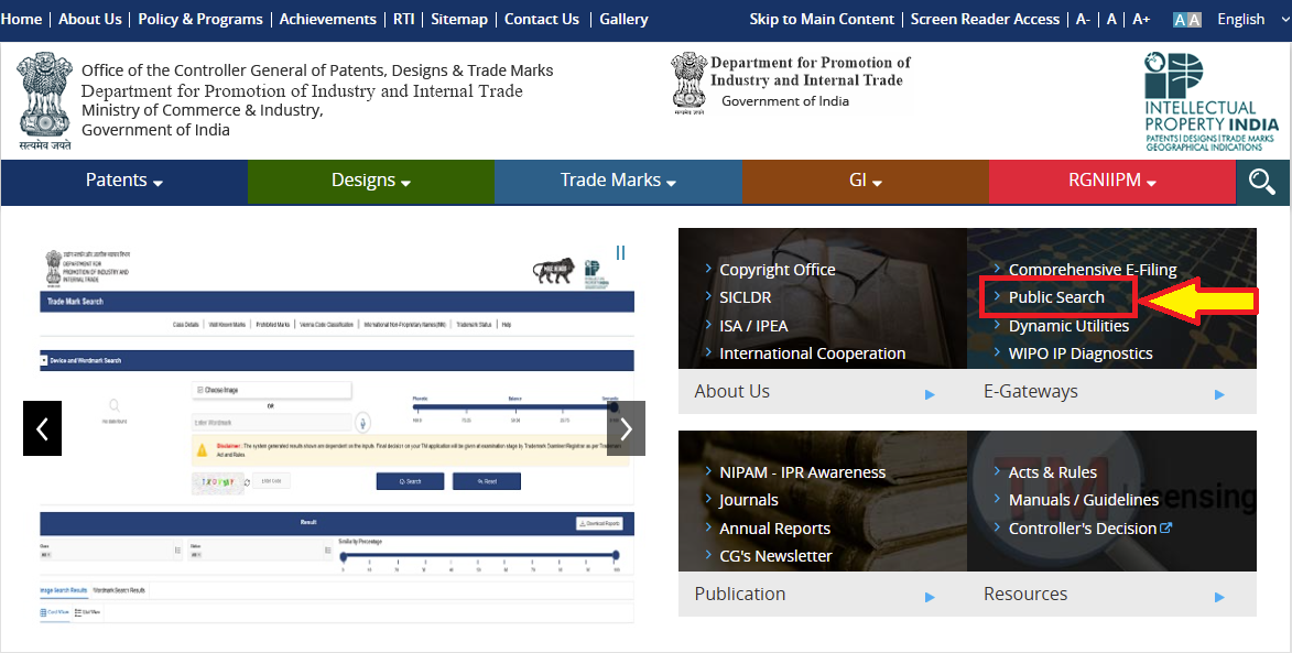 Public Search on IP India