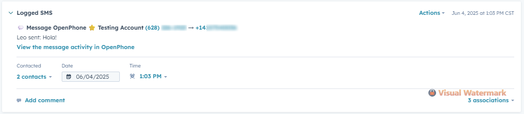 How interactions looks like in hubspot's activity log