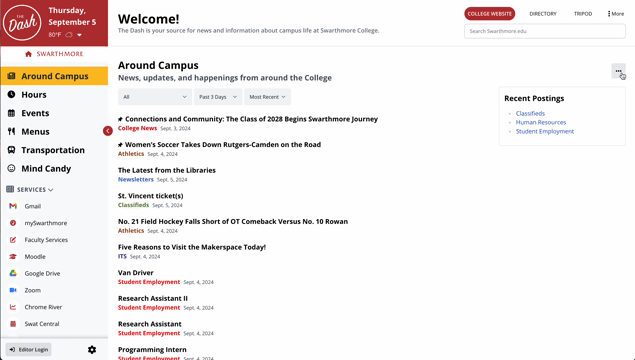 Animated gif demonstrating the ability to hide or show Around Campus story descriptions