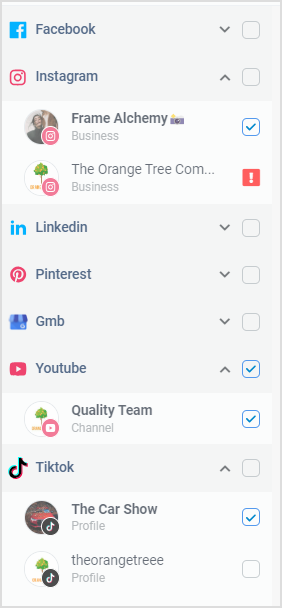 choose from the list of connected social media accounts