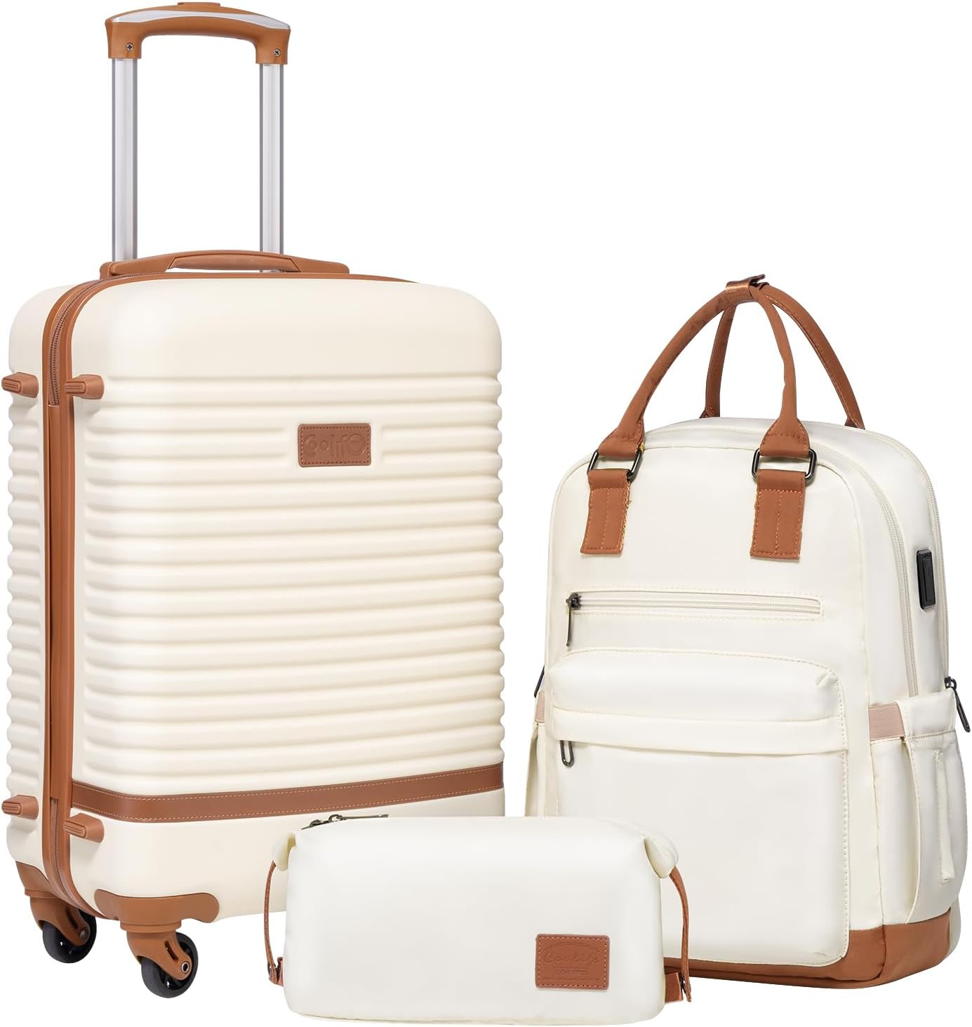Coolife Suitcase Set 3 Piece Hardshell Luggage White