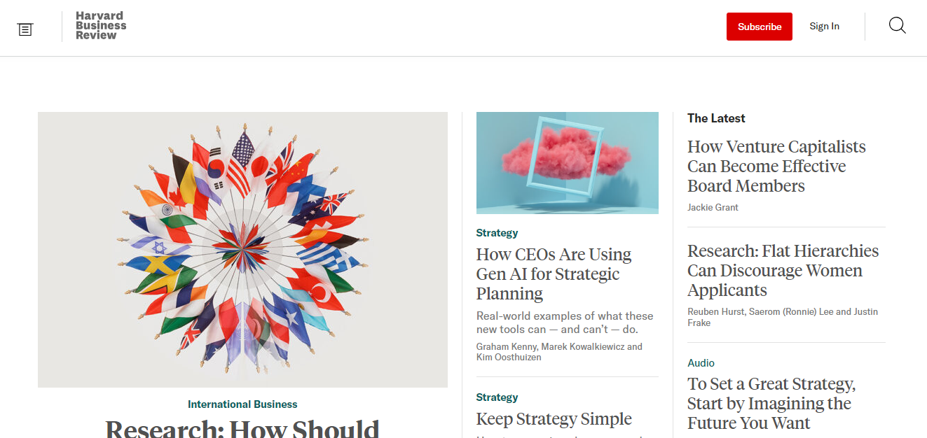 Harvard Business Review homepage - one of the best business writing blogs