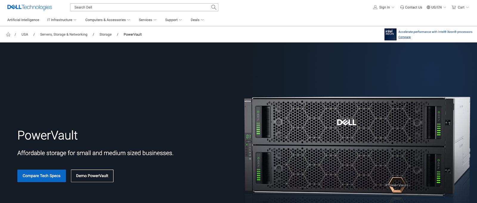 Screenshot of Dell PowerVault - Best budget-friendly backup storage option.