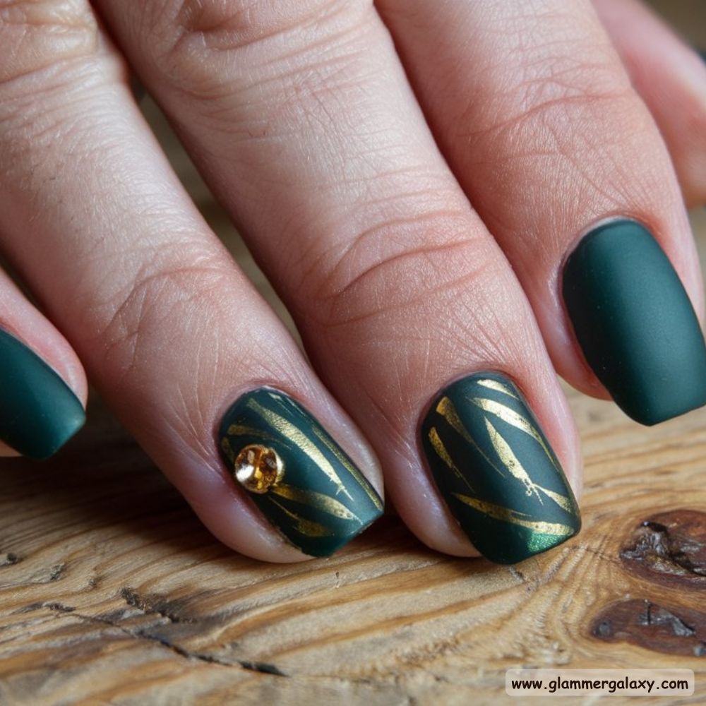 Winter and Fall Dark Green Nails having Luxurious Combinations
