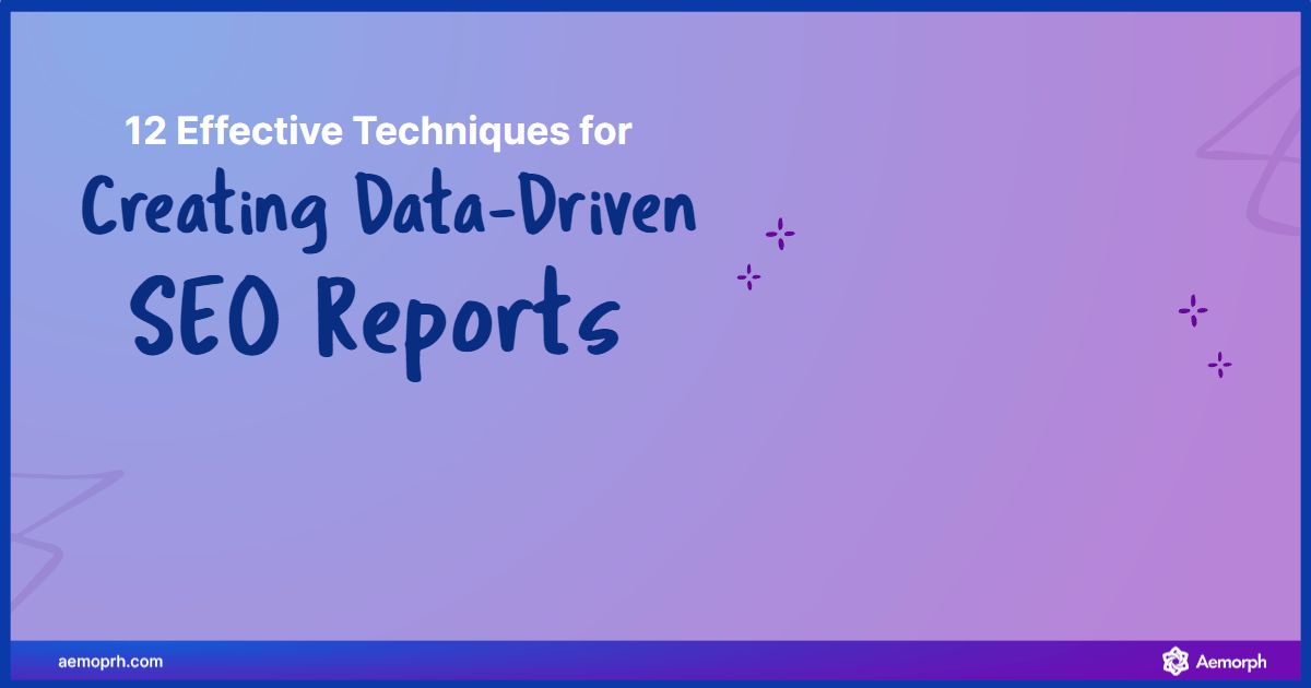 Hero image with icons for SEO metrics, dashboards, and graphs.