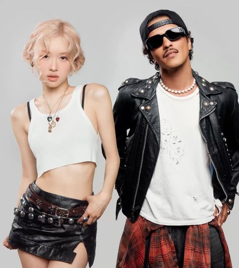 This contain an image of BLACKPINK's Rosé and Bruno Mars 