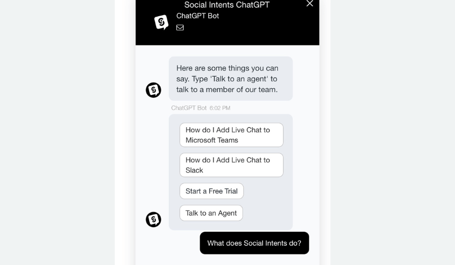 Social Intents chatbot 