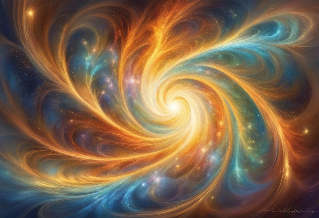 A swirling vortex of energy and light, representing the infinite possibilities of the universe. A sacred and mysterious force, pulsating with life and potential