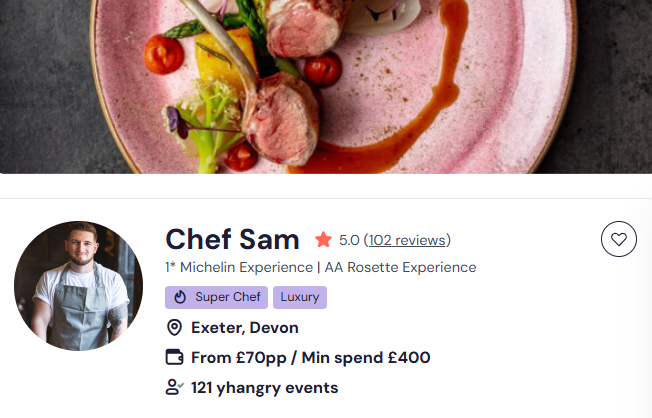 Chef Sam as one of the top 20 chefs in UK