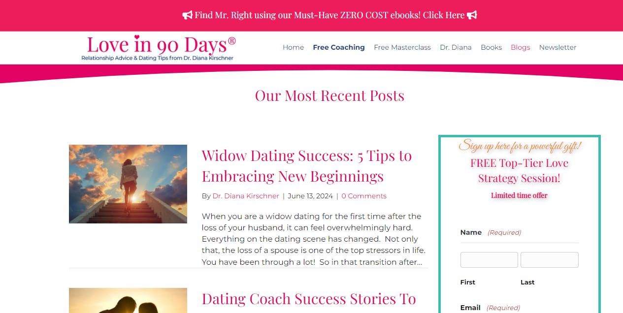 Love In 90 Days blog homepage - one of the top love blogs