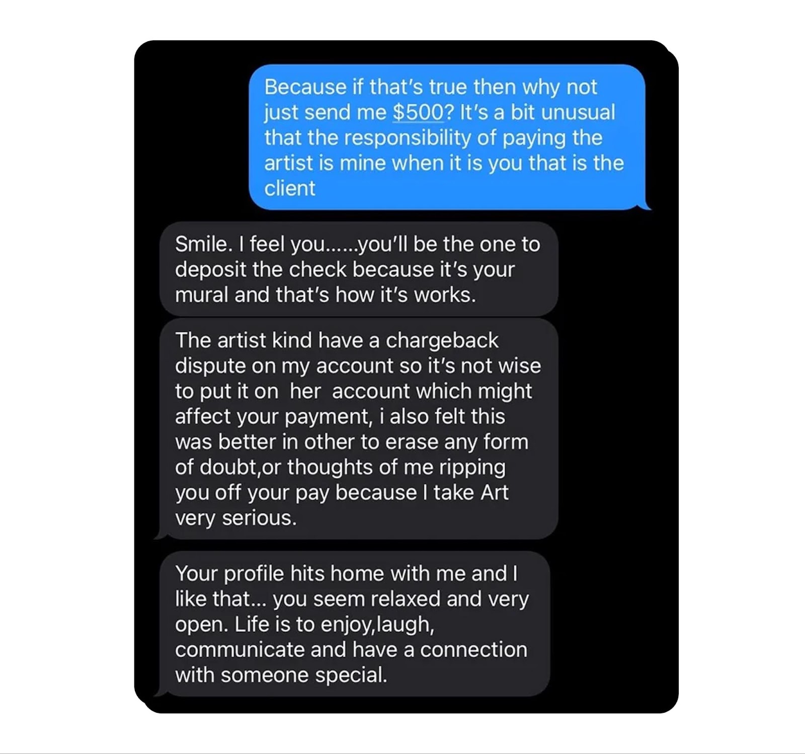 Example of an Instagram scam screenshot