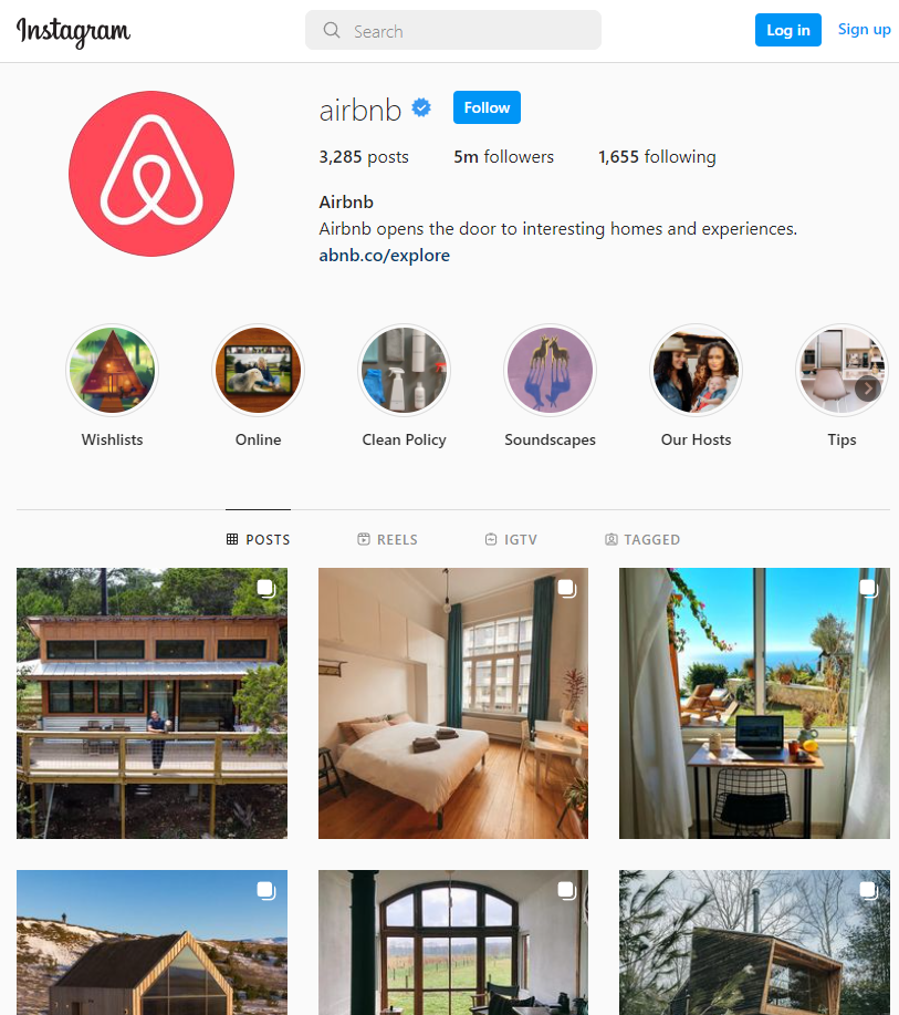 Airbnb instagram account