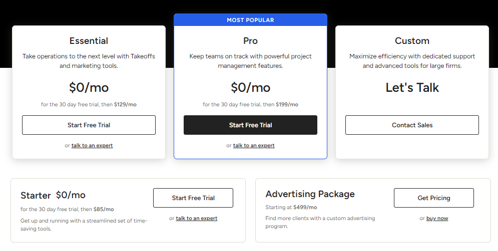 Houzz offers modular packages to cater to the different needs of service providers: basic business management, project management, marketing or advertising.