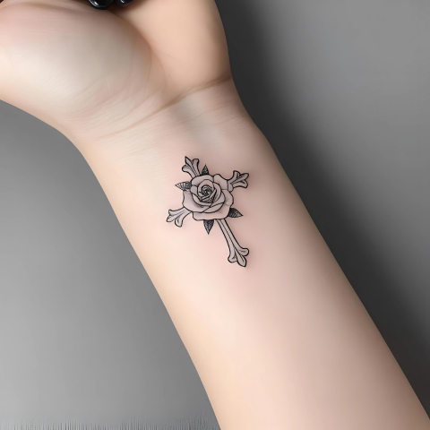 Rose and Cross Tattoo