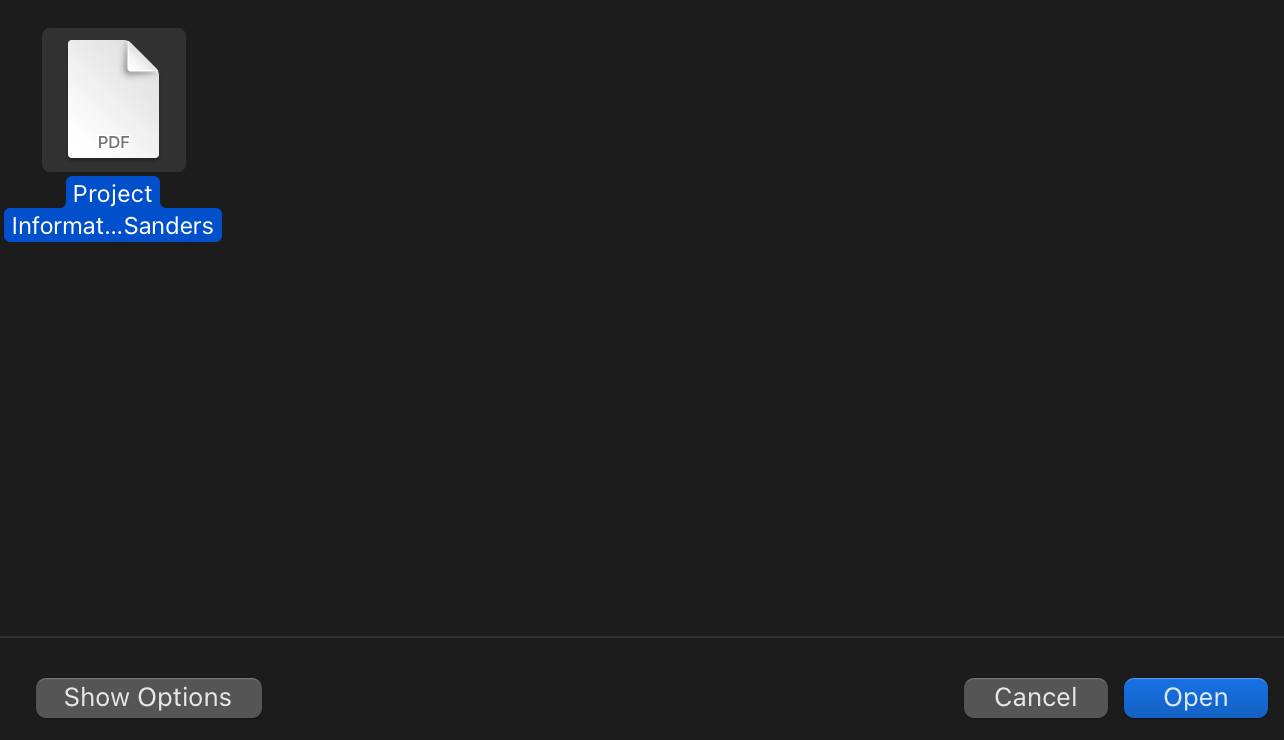 Selecting a file and clicking Open