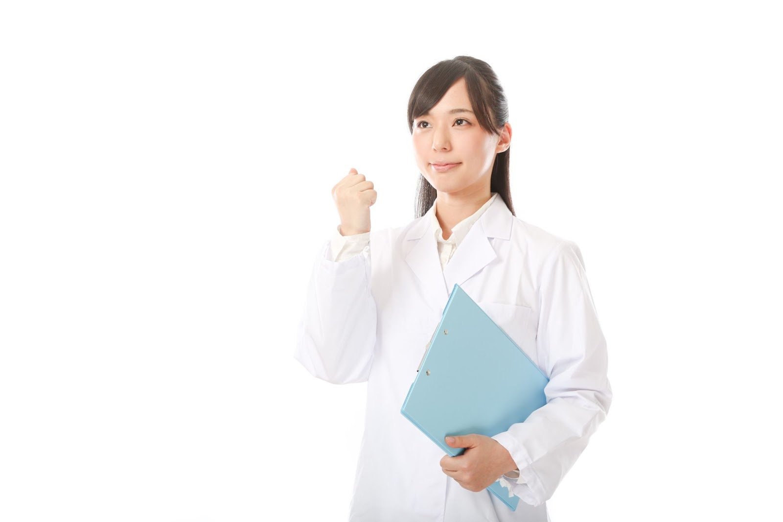 ガッツポーズをする女性薬剤師