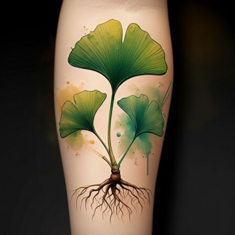 inkgo Leaf with Roots Tattoo