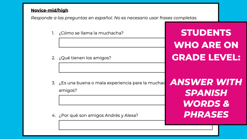 reading comprehension in spanish- differentiated output