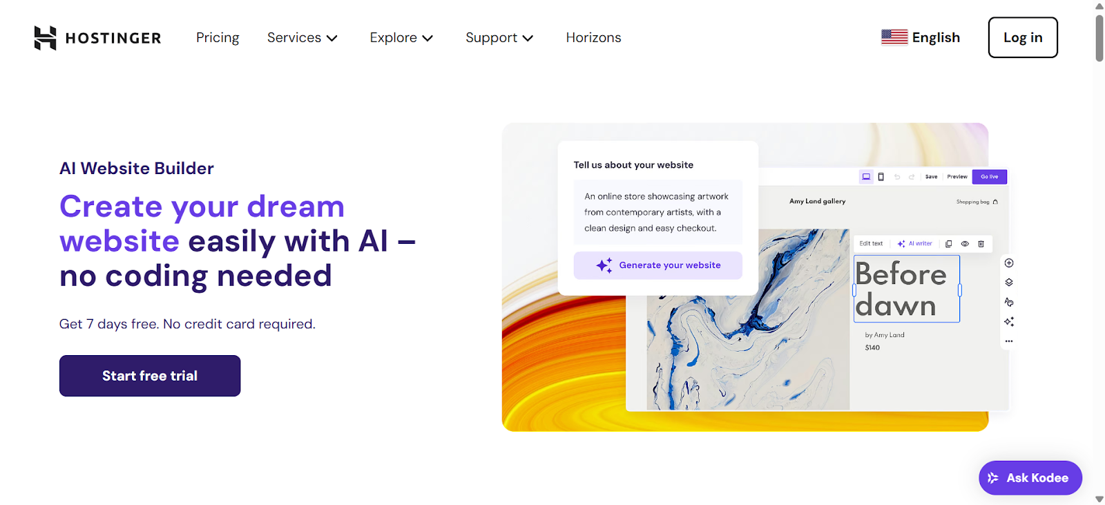 a screenshot of hostinger an AI WordPress Builder for Developers 