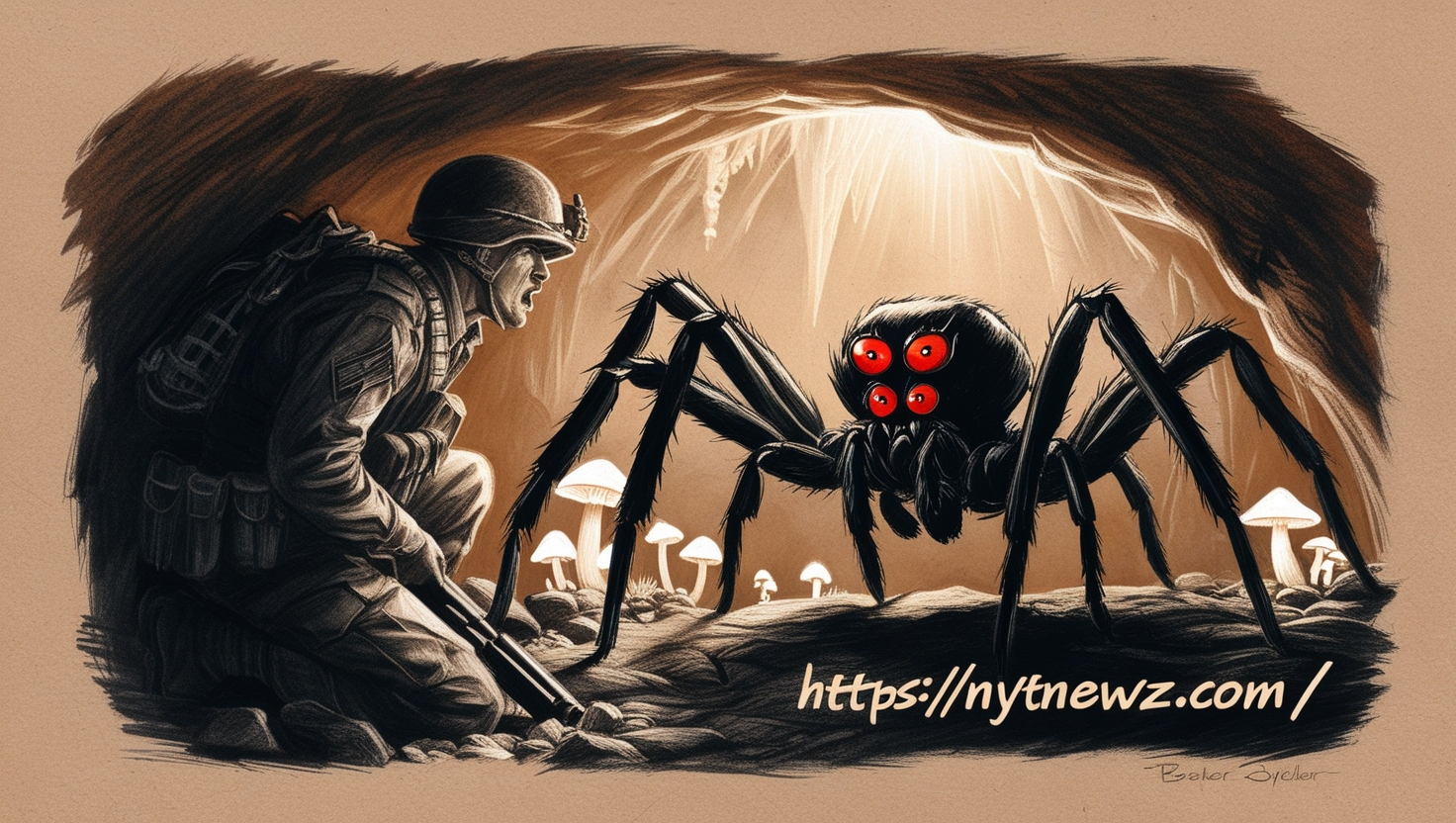 Color Page For Soldier and Spider In Cave Printable Free