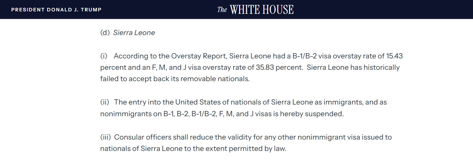 False! US partial travel ban on Sierra Leone does not affect Vice President, Cabinet ministers