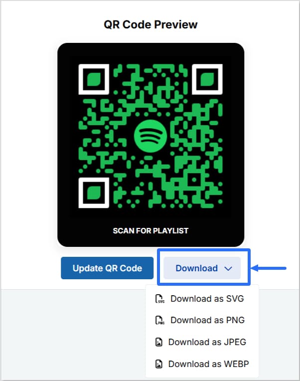 Download your QR code in SVG, PNG, JPEG, or WEBP