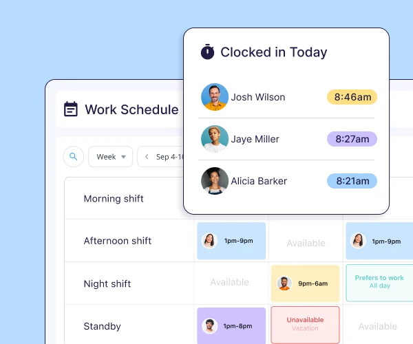 Employee time tracking app screenshot.