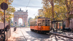 Vintage Tram in Milan, Italy