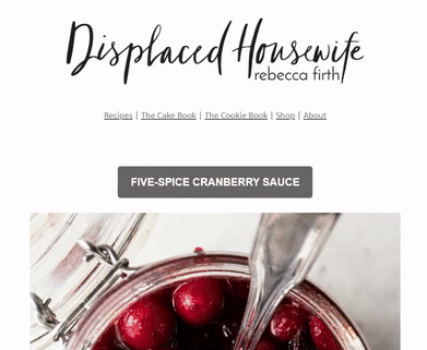 GiF of a Displaced Housewife nurture sequence email that provides value with offering a cookbook