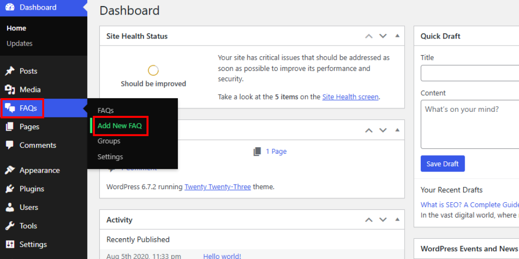 Click on Add New FAQ Option