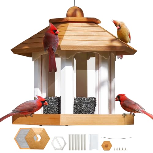 Large Gazebo Bird Feeders for Outside Clearance - Bird Feeder Kit for Kids and Adults - Hanging Birdfeeder for Outdoor - Rust Proof Mesh - Cedar Wood Longtime Lasting - (6 Lbs Capacity)