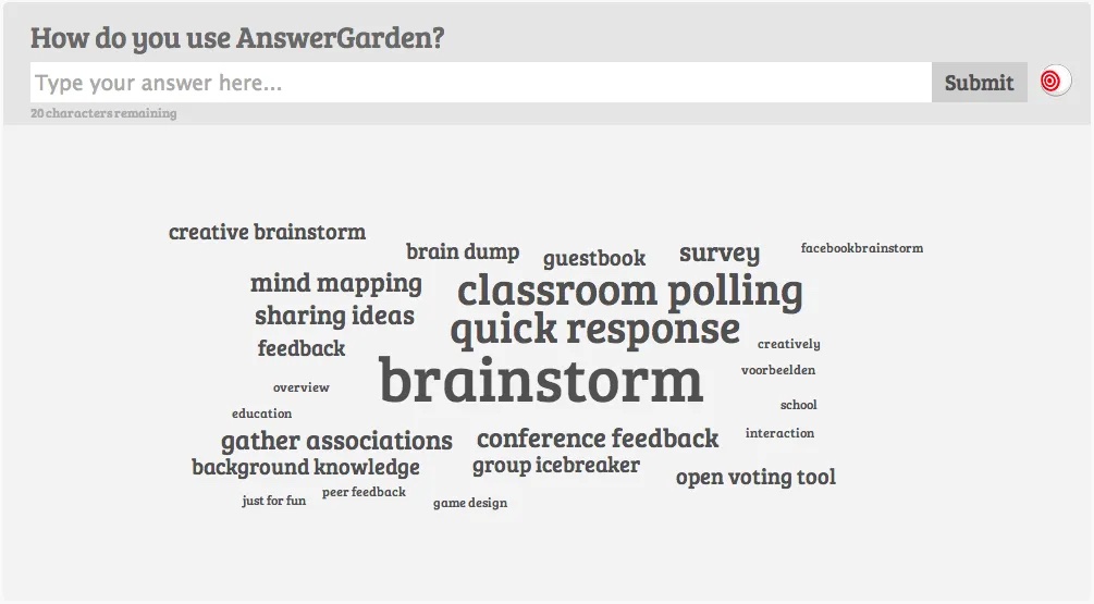 online wordcloud in het programma answergarden - eenmeesterinleren.nl