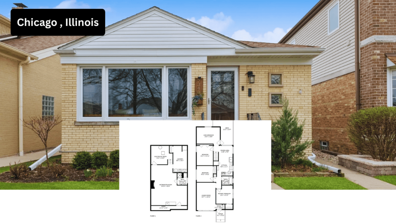 Tour This 1,750 Sq Ft Brick Ranch in Chicago, IL with Recreation Room and Walk-In Shower