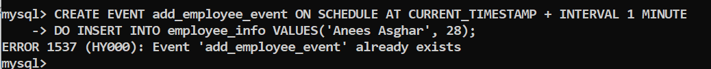 event already exist error