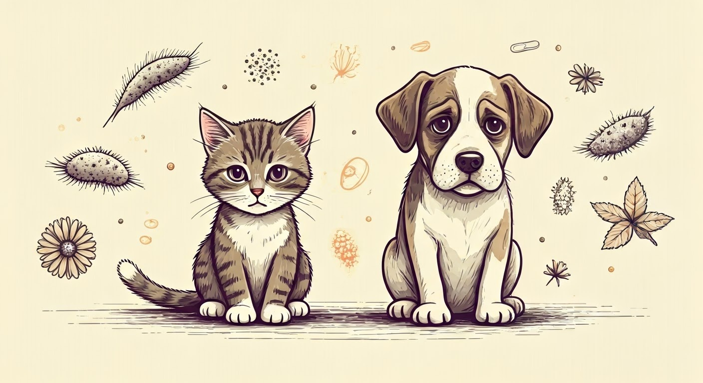 Cat and dog showing allergy symptoms