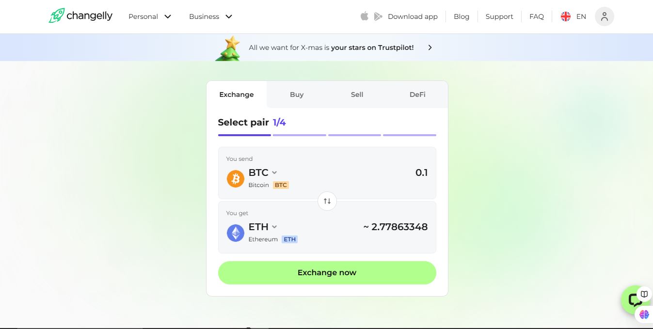Changelly homepage