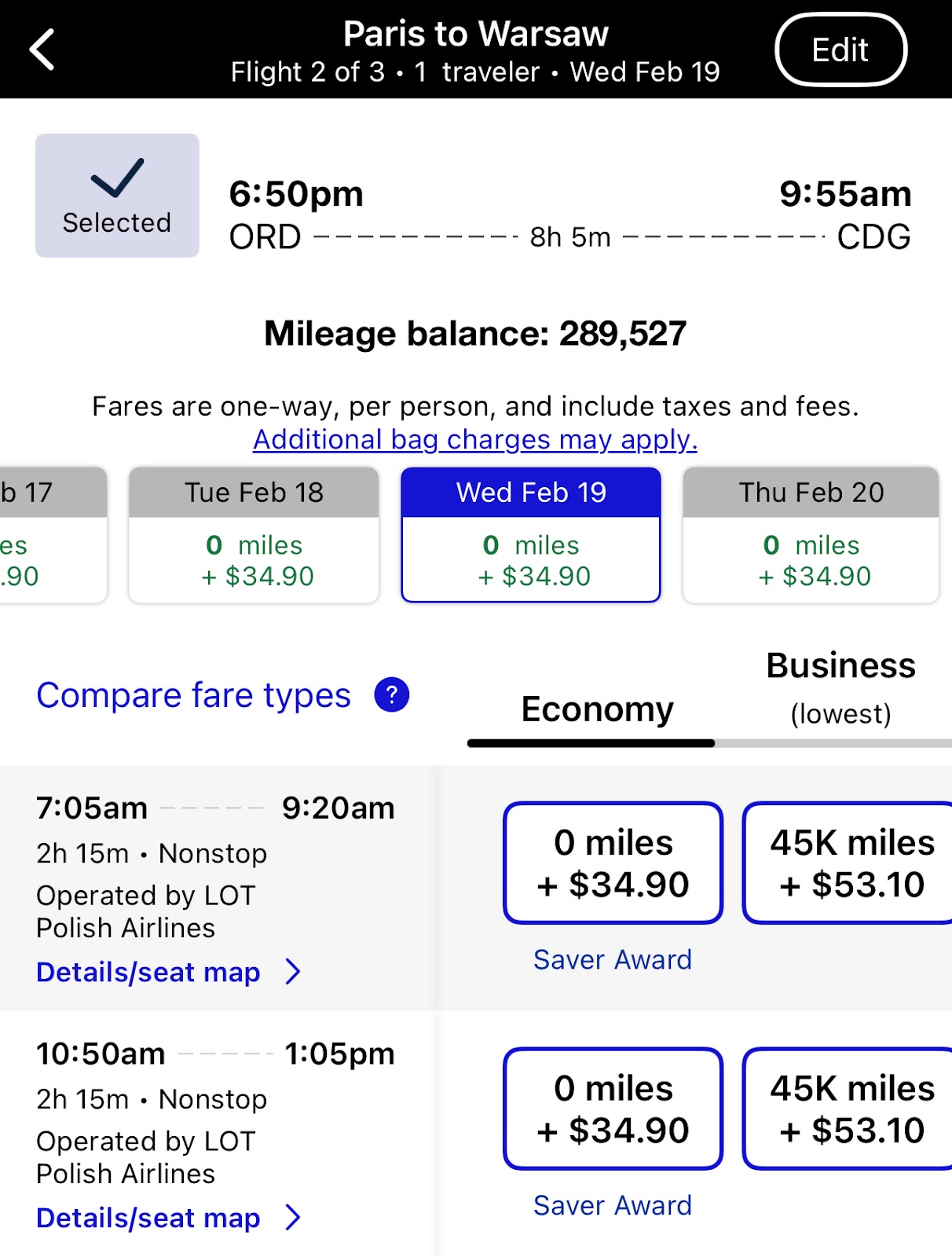 selecting your second flight on United