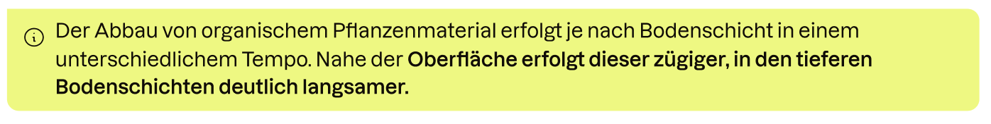 Infobox: Die Umsetzung von organischem Material erfolgt in unterschiedlichen Bodentiefen unterschiedlich schnell. 