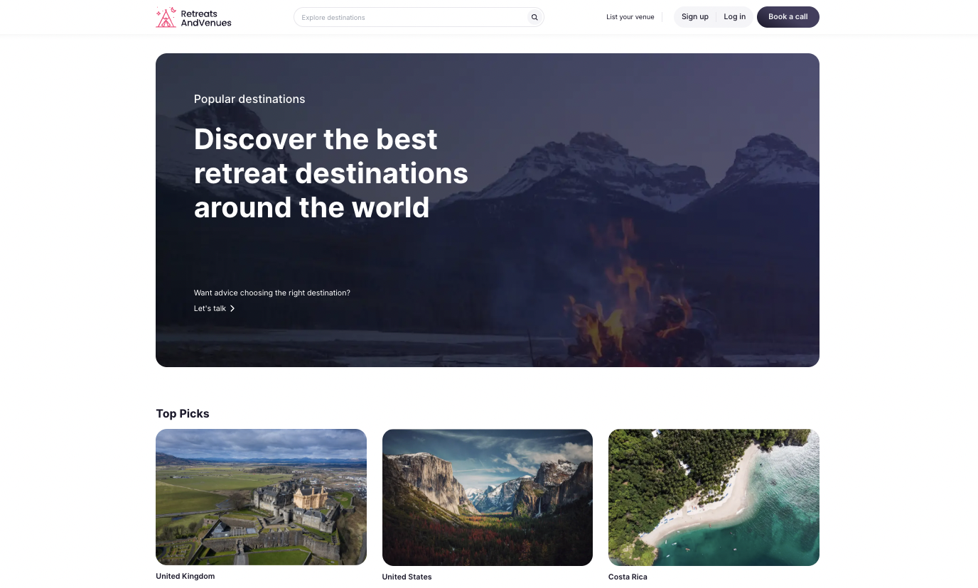 Screenshot of R&V homepage above the fold