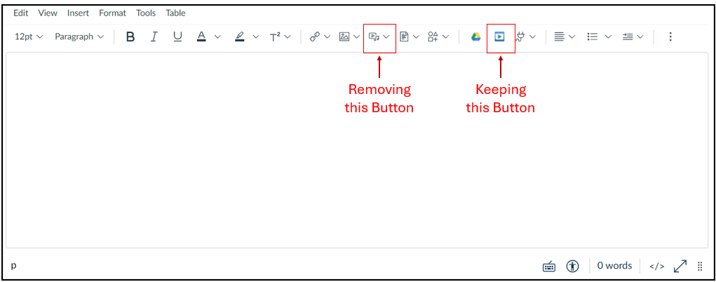 media upload button to be removed from Canvas RCE