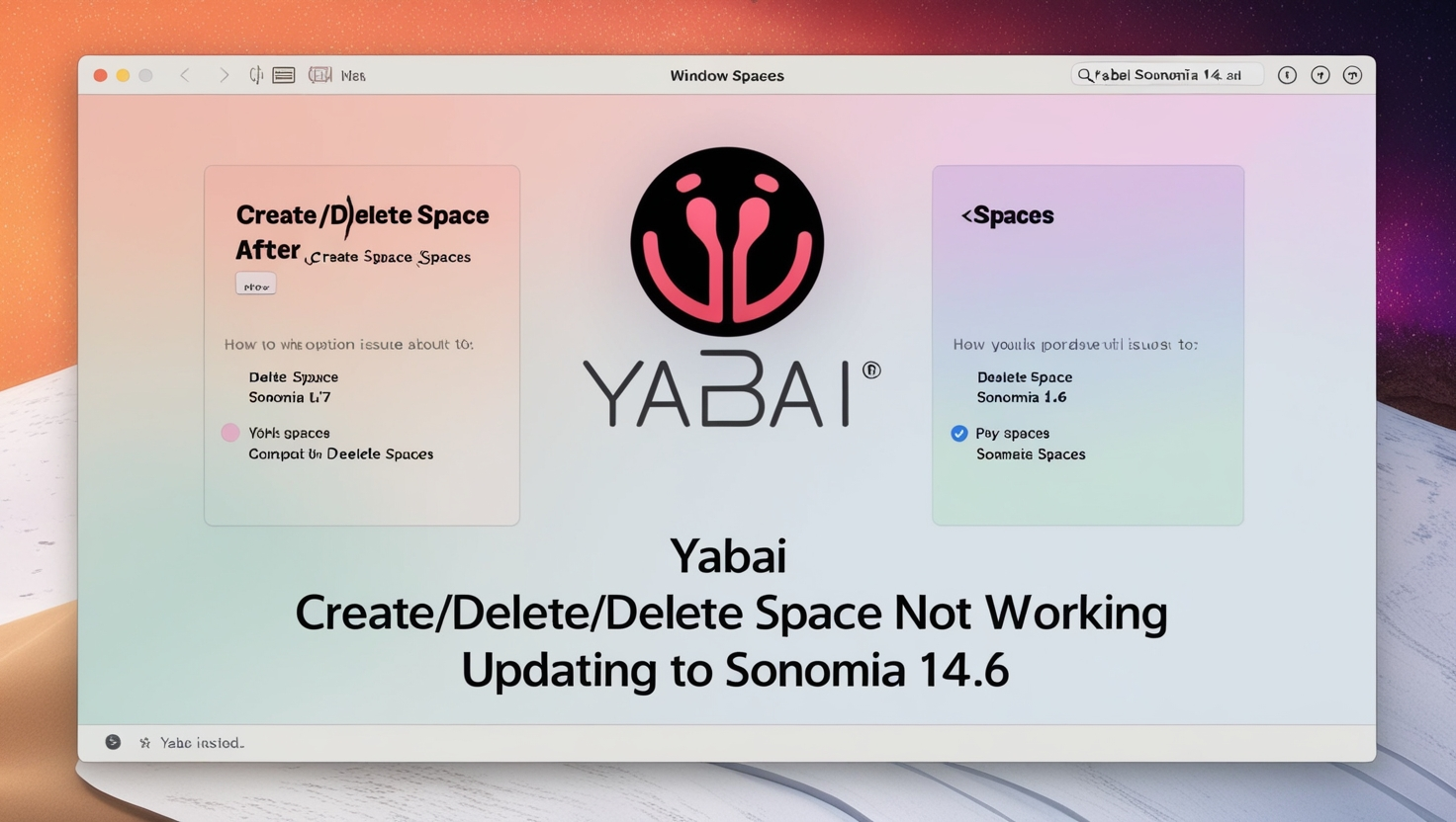 Yabai Create/Delete Space Not Working After Updating to Sonomia 14.6
